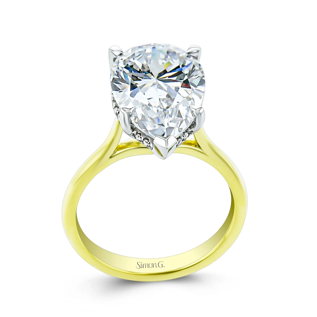 Pear-Shape Hidden Halo Diamond Engagement Ring in 18K White Gold & Yellow Gold