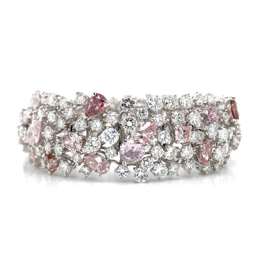 Natural Pink & White Diamond Bracelet in Platinum