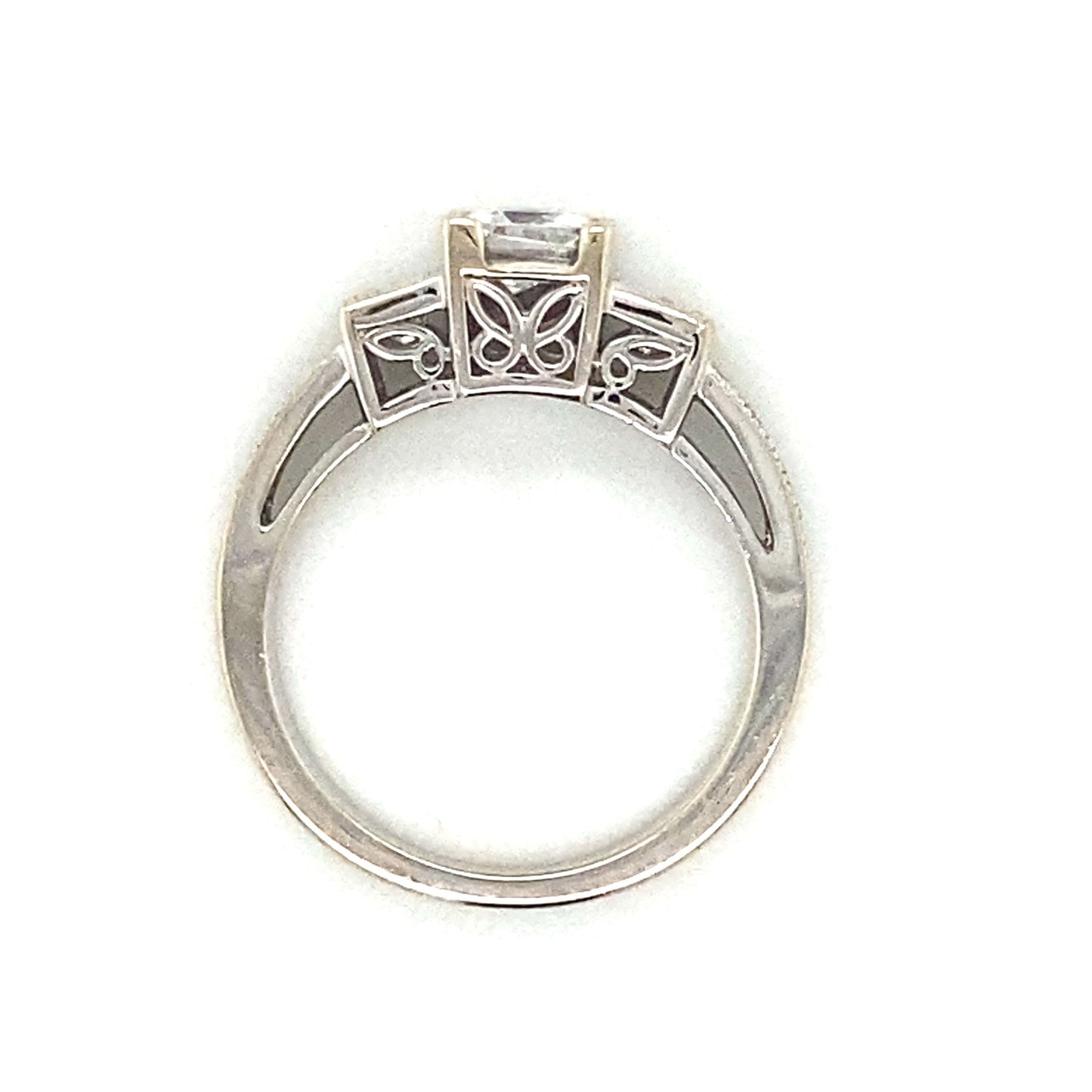 Three Stone Princess & Pave Set Engagement Ring in 14K White Gold