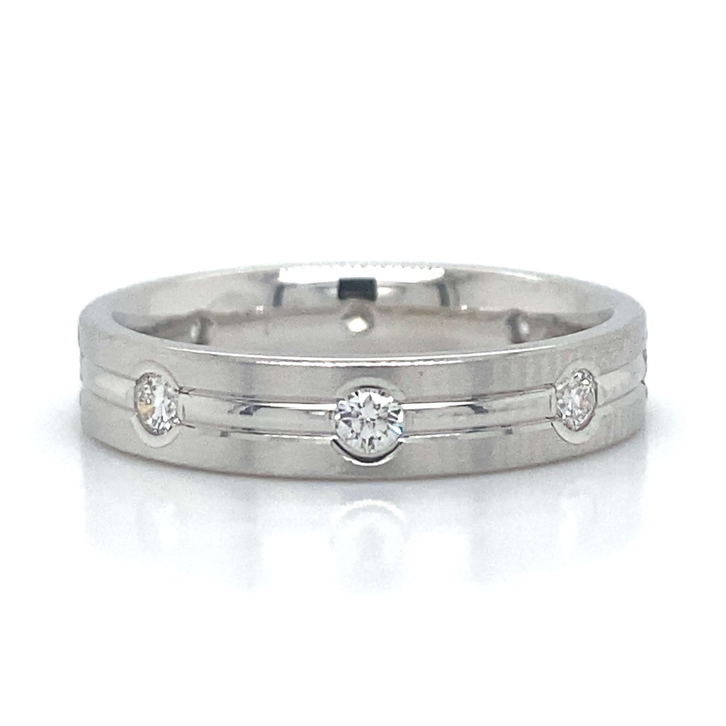 Round Bezel Set Wedding Band in 14K White Gold