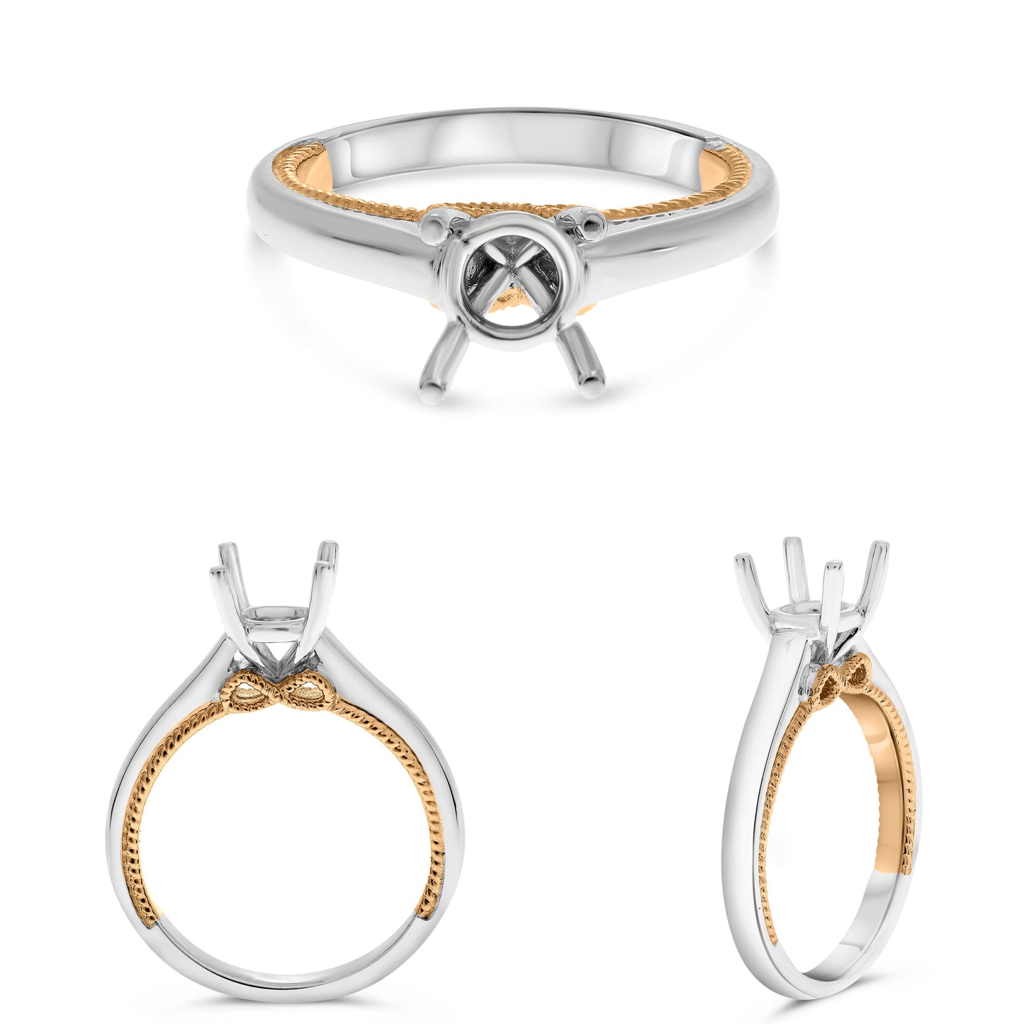 Solitaire Milgrain Engagement Ring in 14K White & Rose Gold