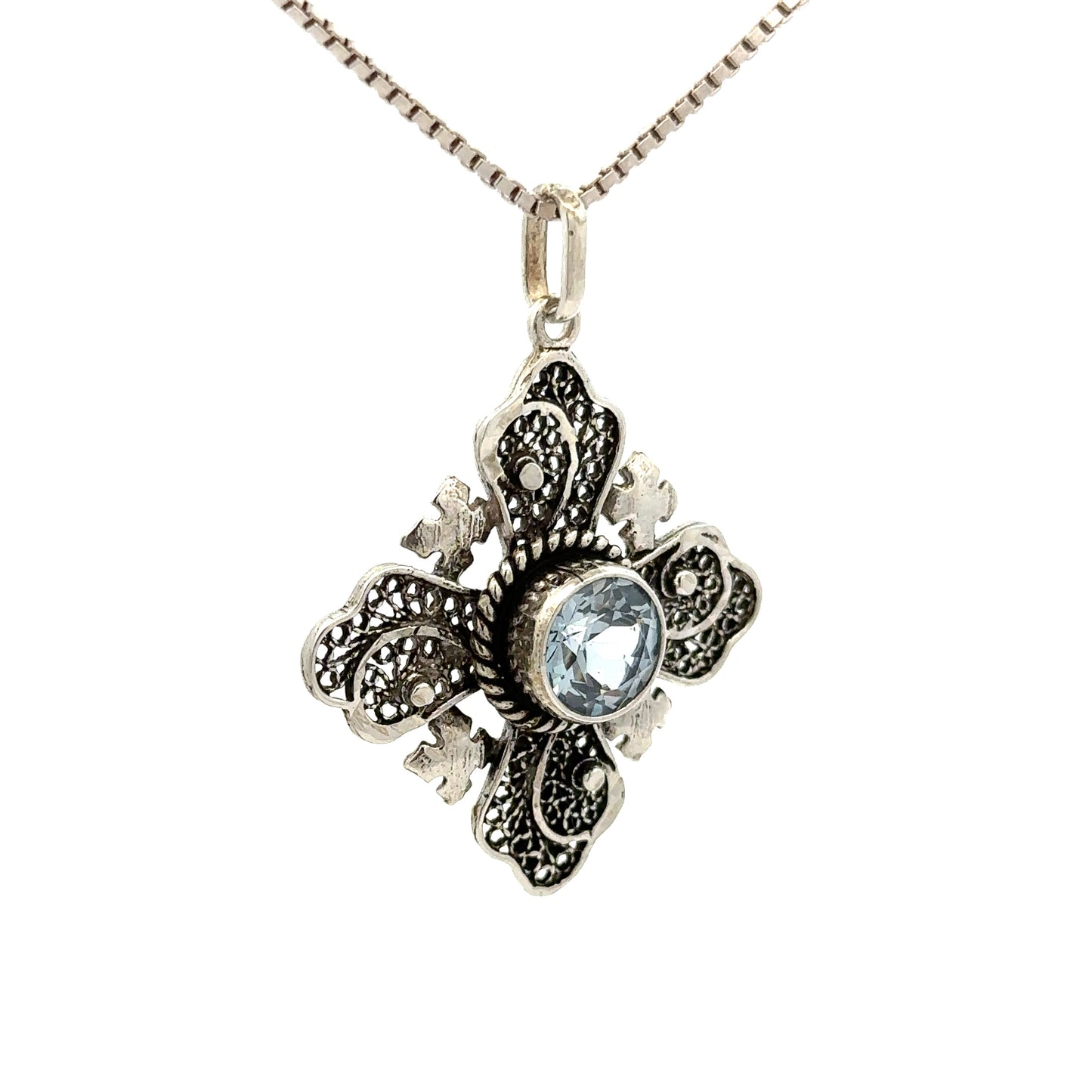 Filigree Topaz Pendant in Silver