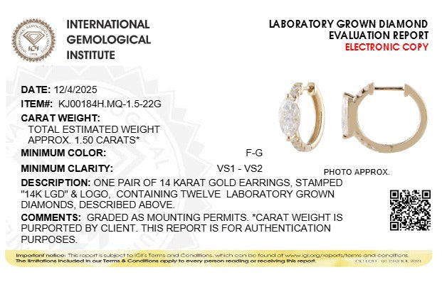 1.5CTW Marquise Lab-Grown Diamond Prong Solitare Accent Huggie Earrings 12 Stones