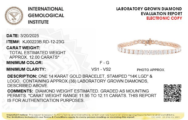 12CTW Round Lab-Grown Diamond Prong Tennis Bracelet 38 Stones