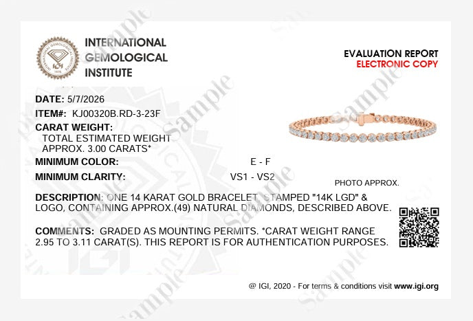 3CTW Round Lab-Grown Diamond Prong Tennis Bracelet 49 Stones