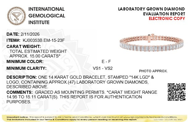 15CTW Emerald Lab-Grown Diamond Prong East West Line Bracelet 47 Stones - 7 Inch