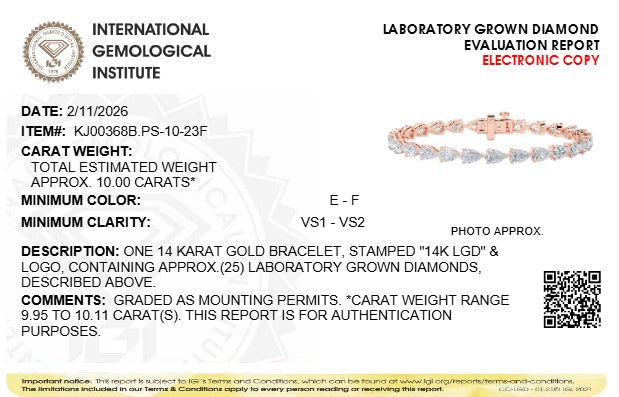 10CTW Pear Lab-Grown Diamond Prong Fancy Line Bracelet 25 Stones