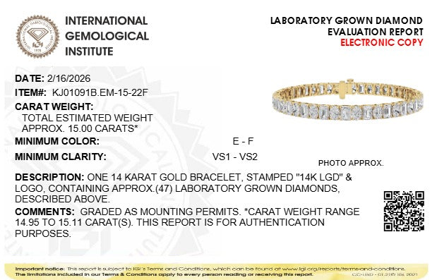 15CTW Emerald Lab-Grown Diamond Prong Bracelet 47 Stones