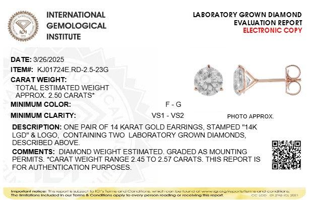 2.5CTW Round Lab-Grown Diamond Three Prong Martini Stud Earrings 2 Stones
