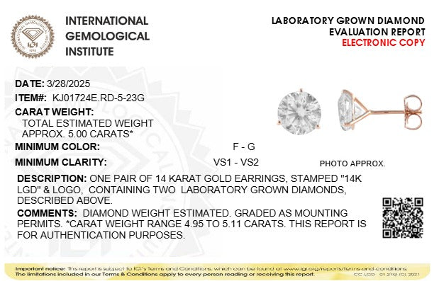 5CTW Round Lab-Grown Diamond Three Prong Martini Stud Earrings 2 Stones