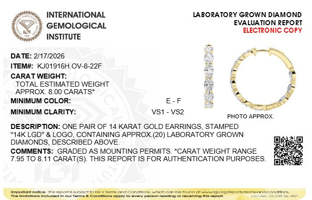 8CTW Oval Lab-Grown Diamond Inside Out Hoop Earrings 20 Stones