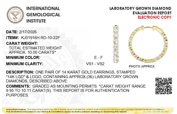 10CTW Round Lab-Grown Diamond Inside Out Hoop Earrings 36 Stones