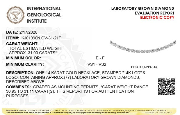 31CTW Oval Lab-Grown Diamond Tennis Necklace 77 Stones