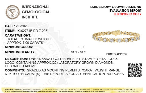 7CTW Round Lab-Grown Diamond Prong Bracelet 22 Stones