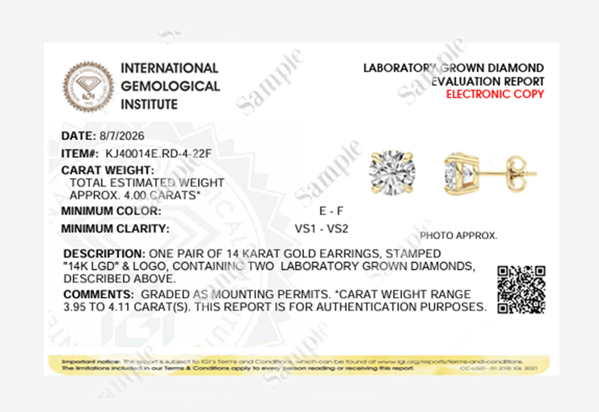 4CTW Round Lab-Grown Diamond 4 Prong Stud Earrings 2 Stones