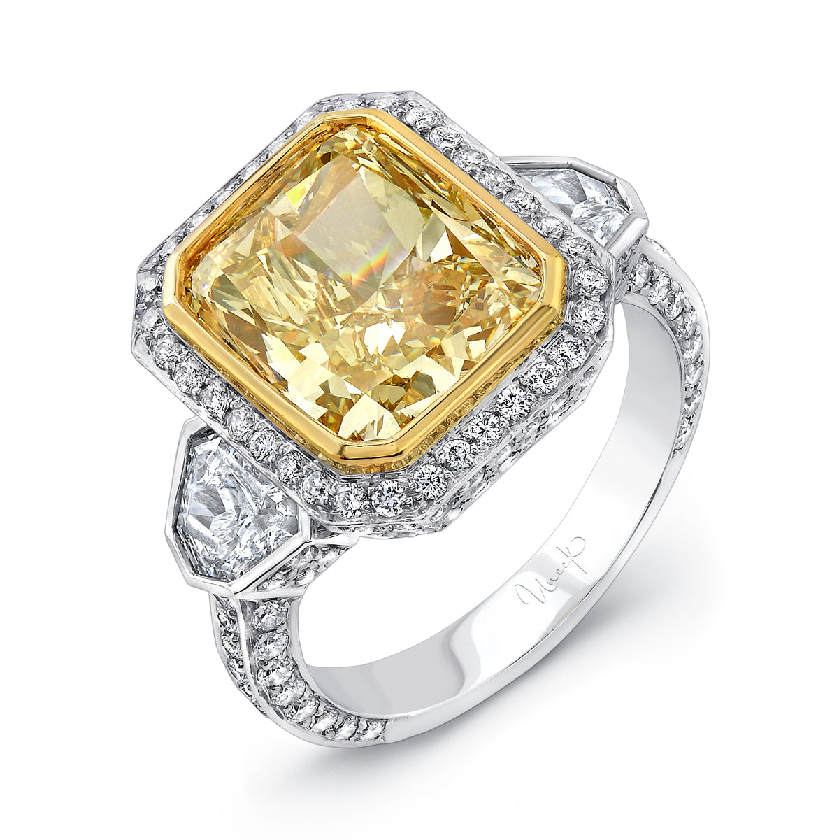 Uneek Engagement Ring 18K White & Yellow Gold Cushion LVS476