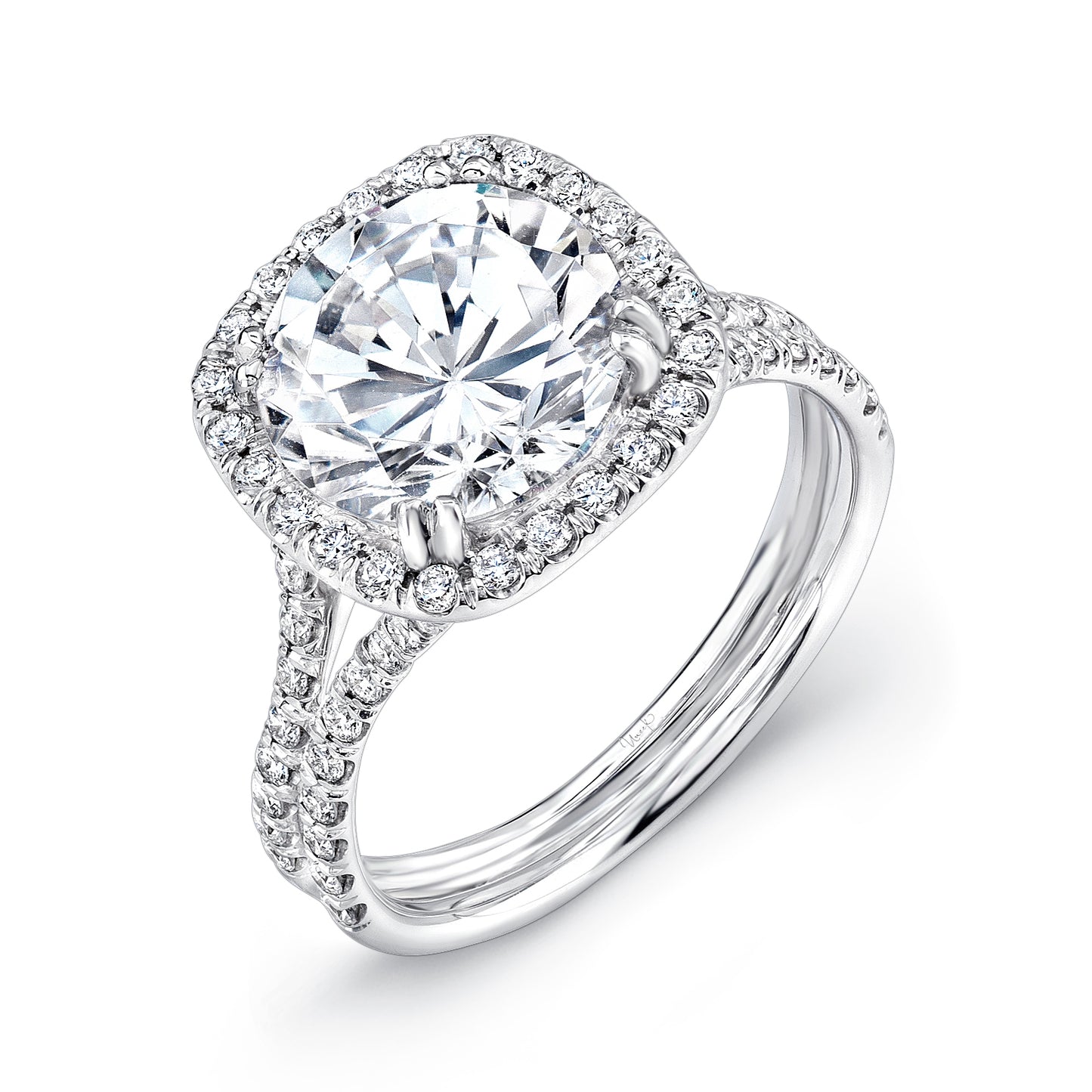 Uneek Engagement Ring 14K White Gold Round LVS852