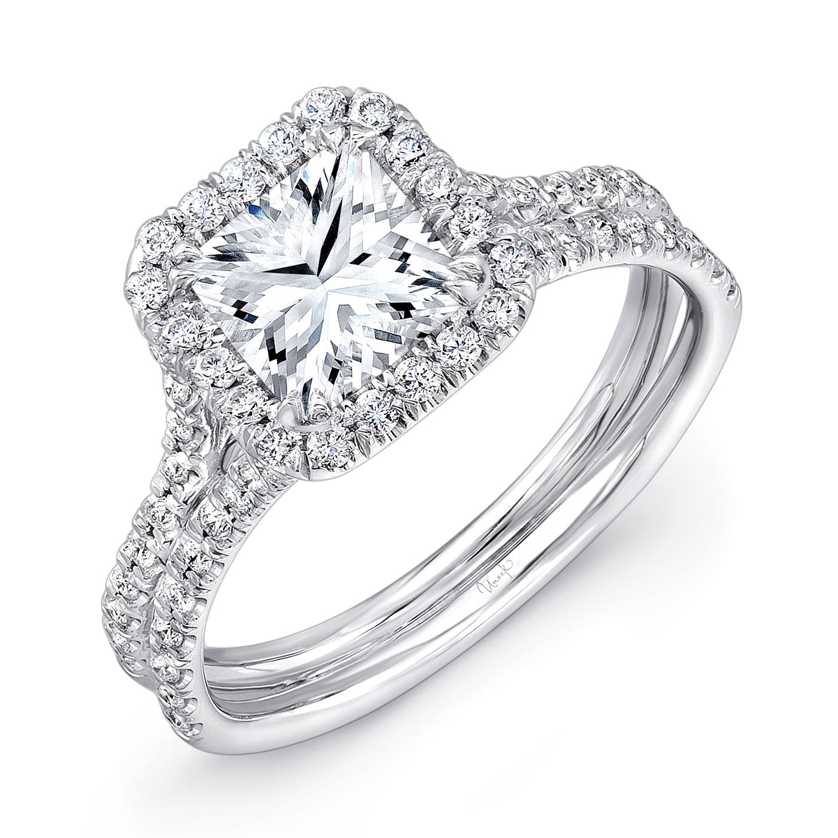 Uneek Engagement Ring 14K White Gold Princess LVS899