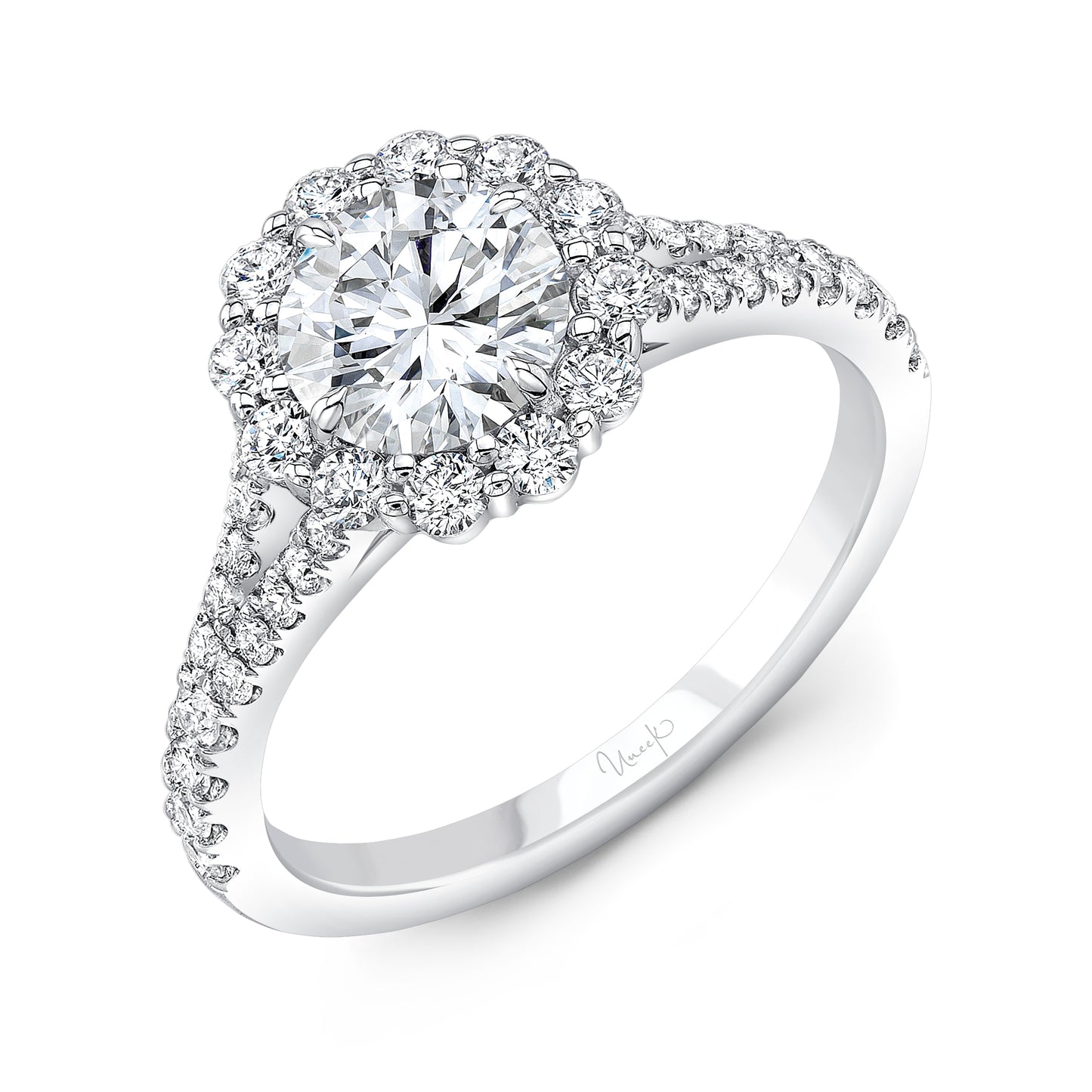 Uneek Engagement Ring 14K White Gold Round R013U