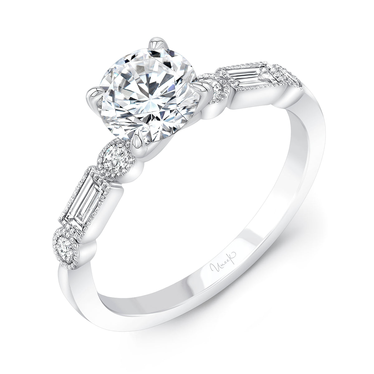 Uneek Engagement Ring 14K White Gold Round R016U