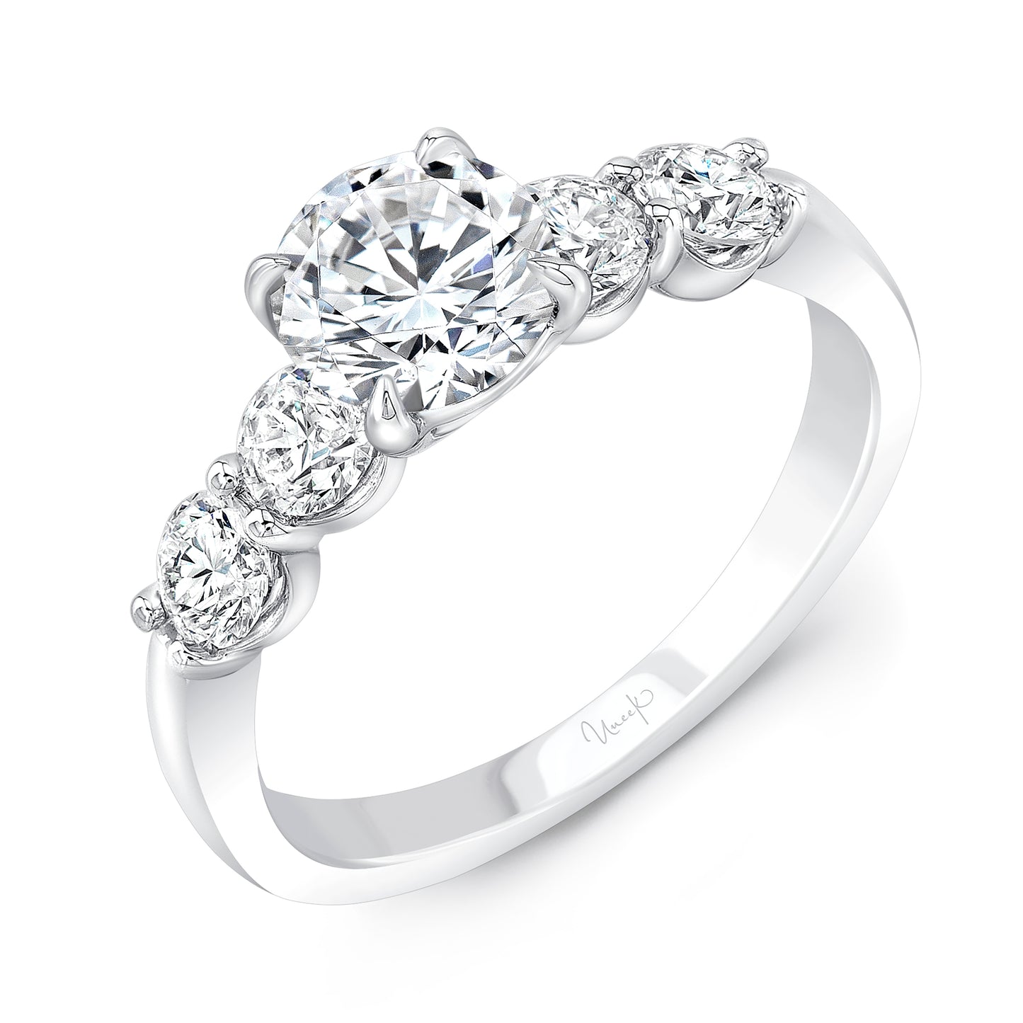 Uneek Engagement Ring 14K White Gold Round R027U