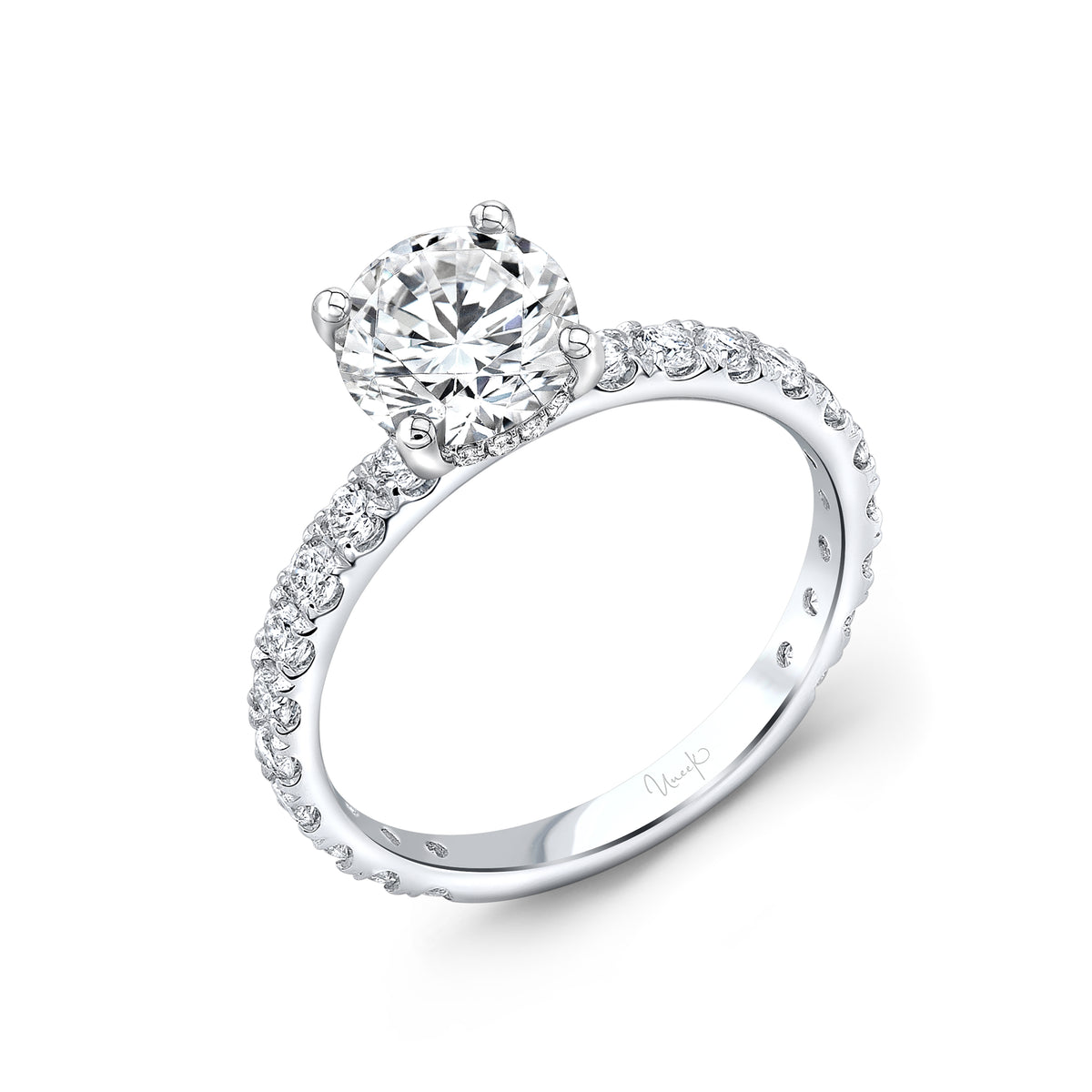 Uneek Engagement Ring 14K White Gold Round R031RDU