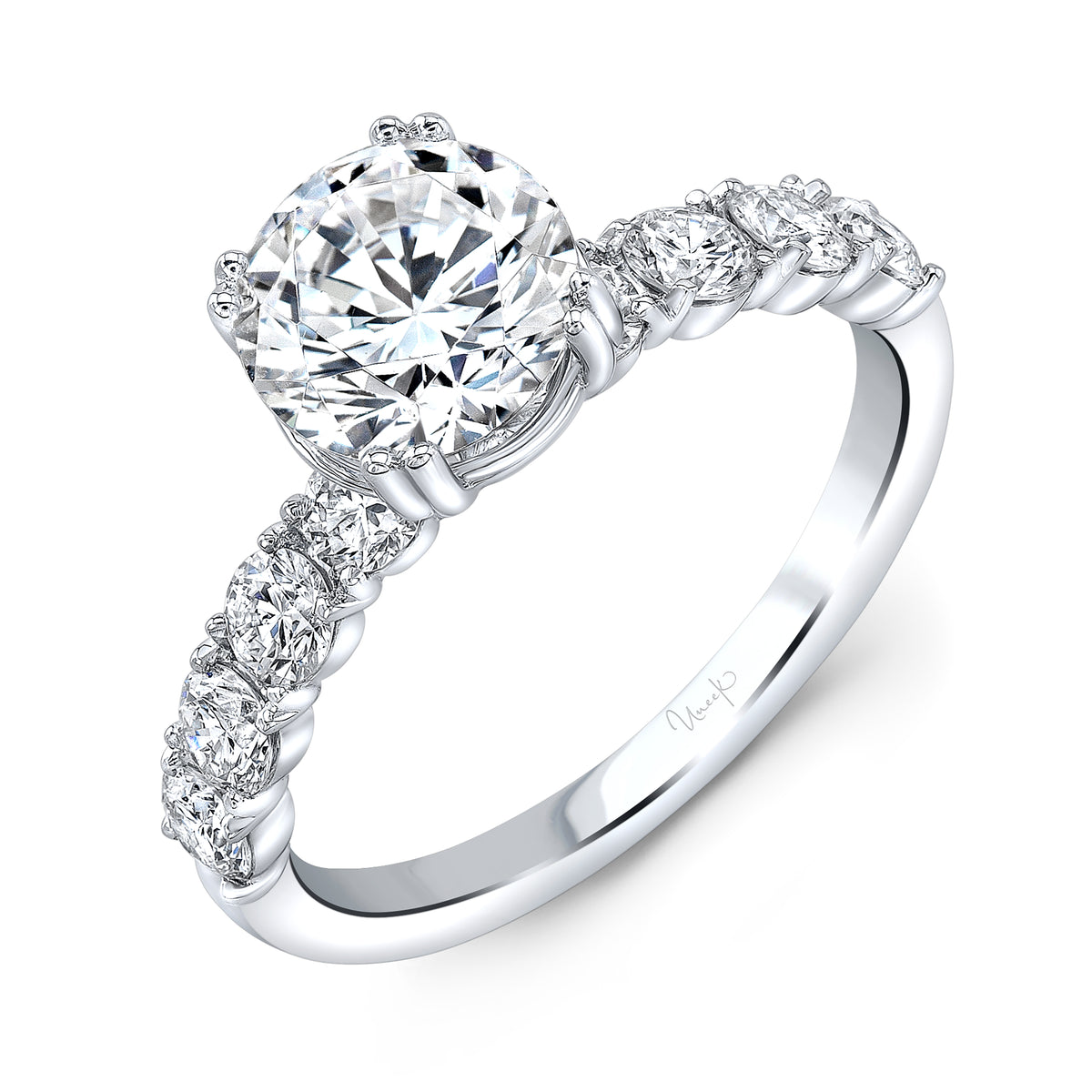Uneek Engagement Ring 14K White Gold Round R033U
