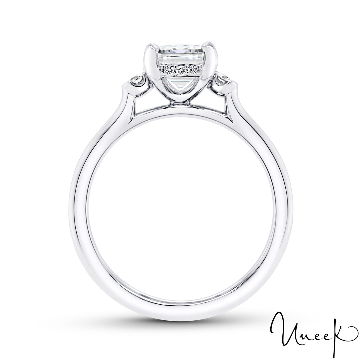 Uneek Emerald Cut Engagement Ring 18K White Gold R1197EC