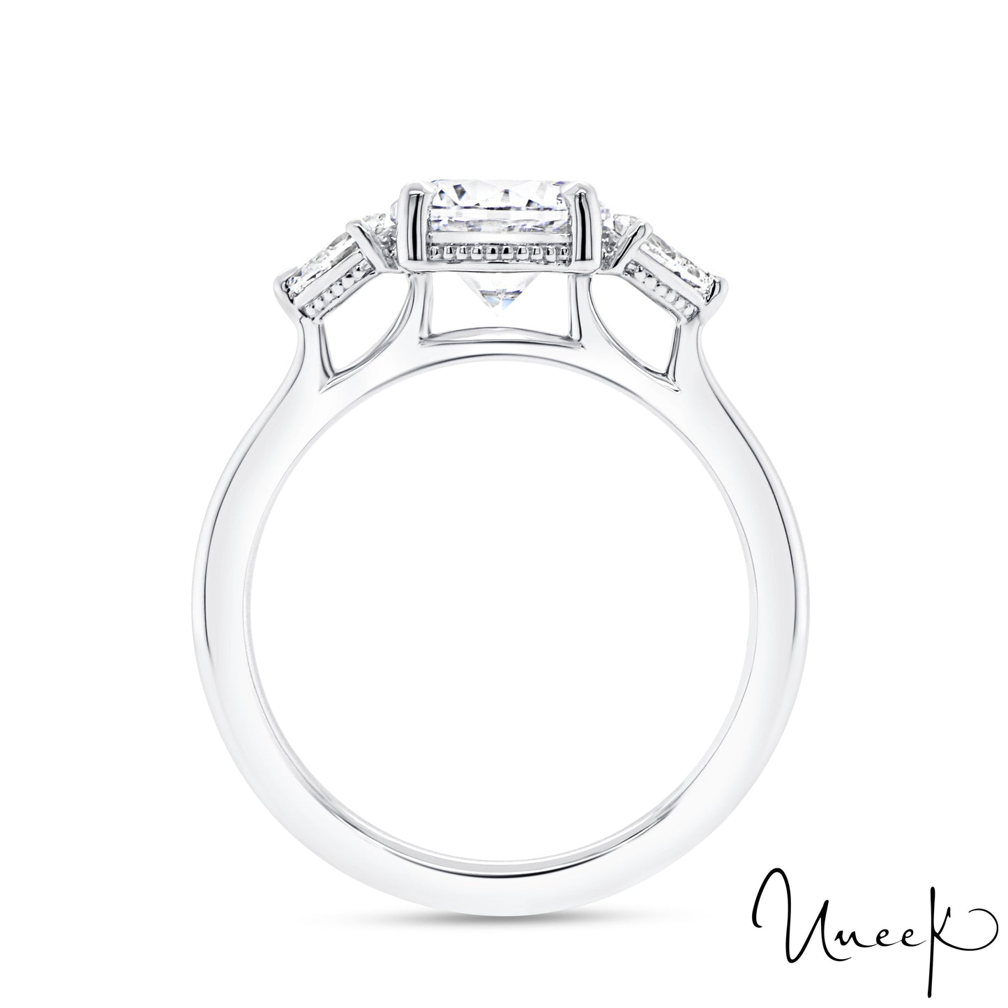 Uneek Round Shaped Engagement Ring 18K White Gold R1217