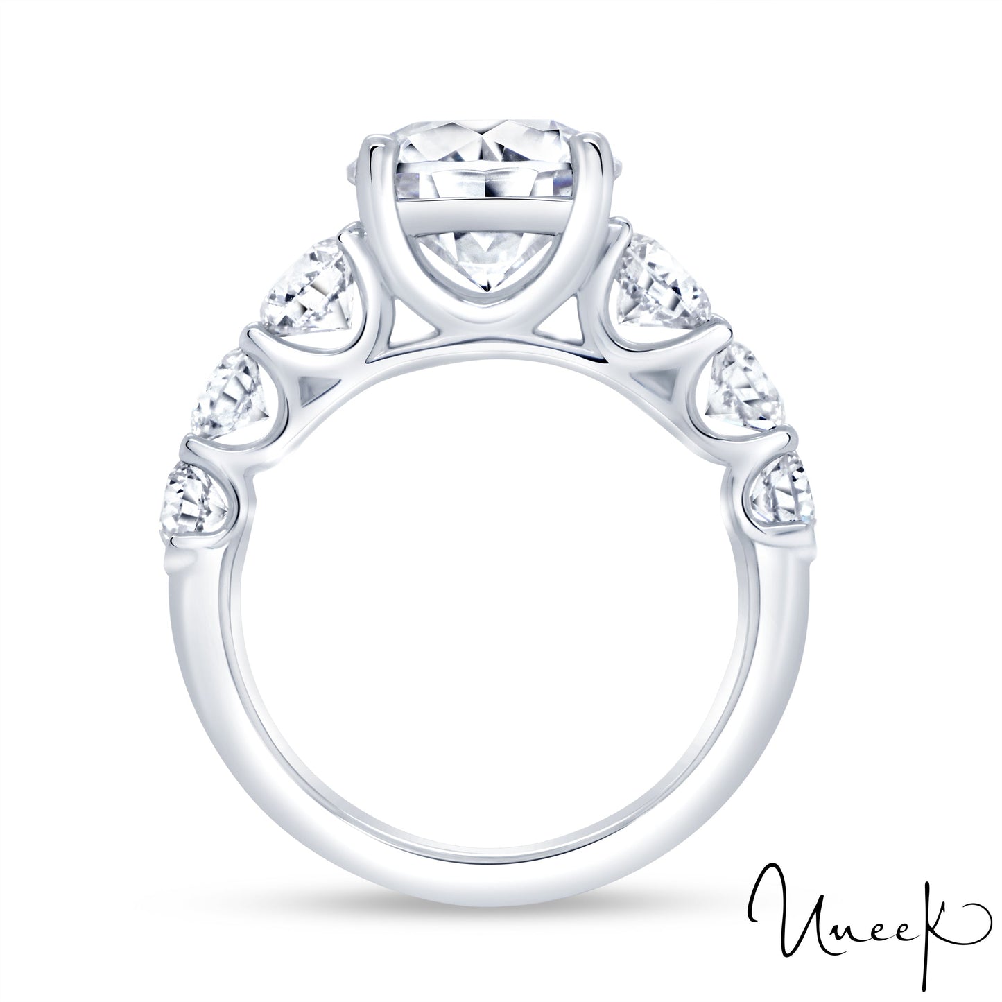 Uneek Straight Round Shaped Engagement Ring 18K White Gold R609RB-300