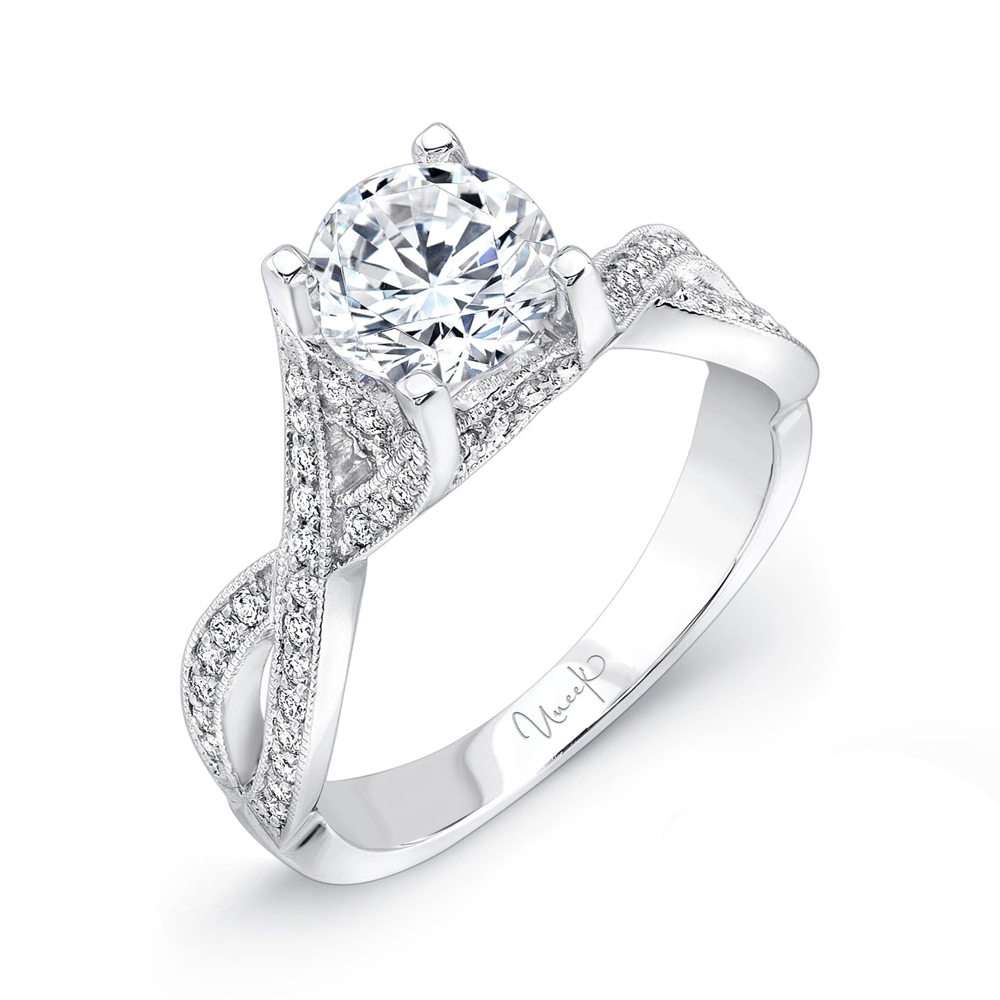 Uneek Engagement Ring 14K White Gold Round SWS107