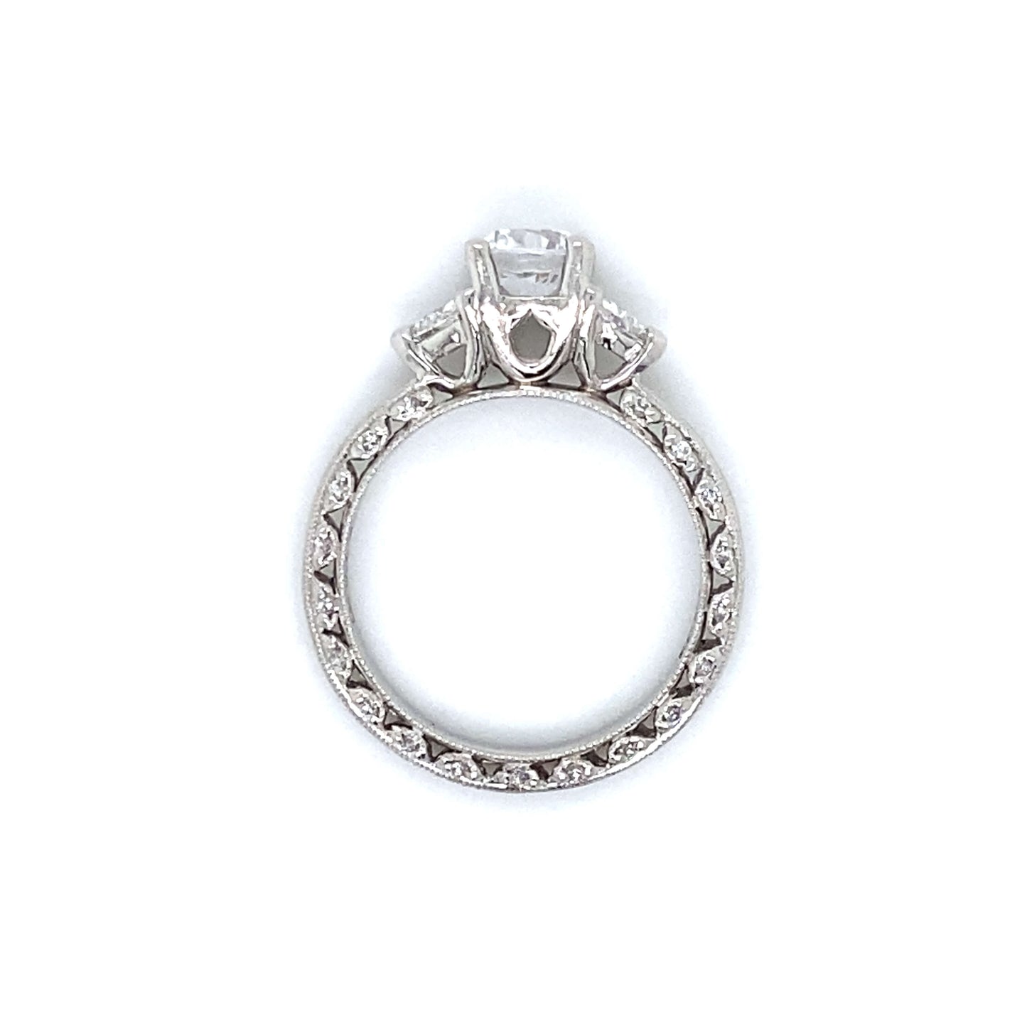 Tacori Three Stone Trillion & Pave Set Engagement Ring in Platinum