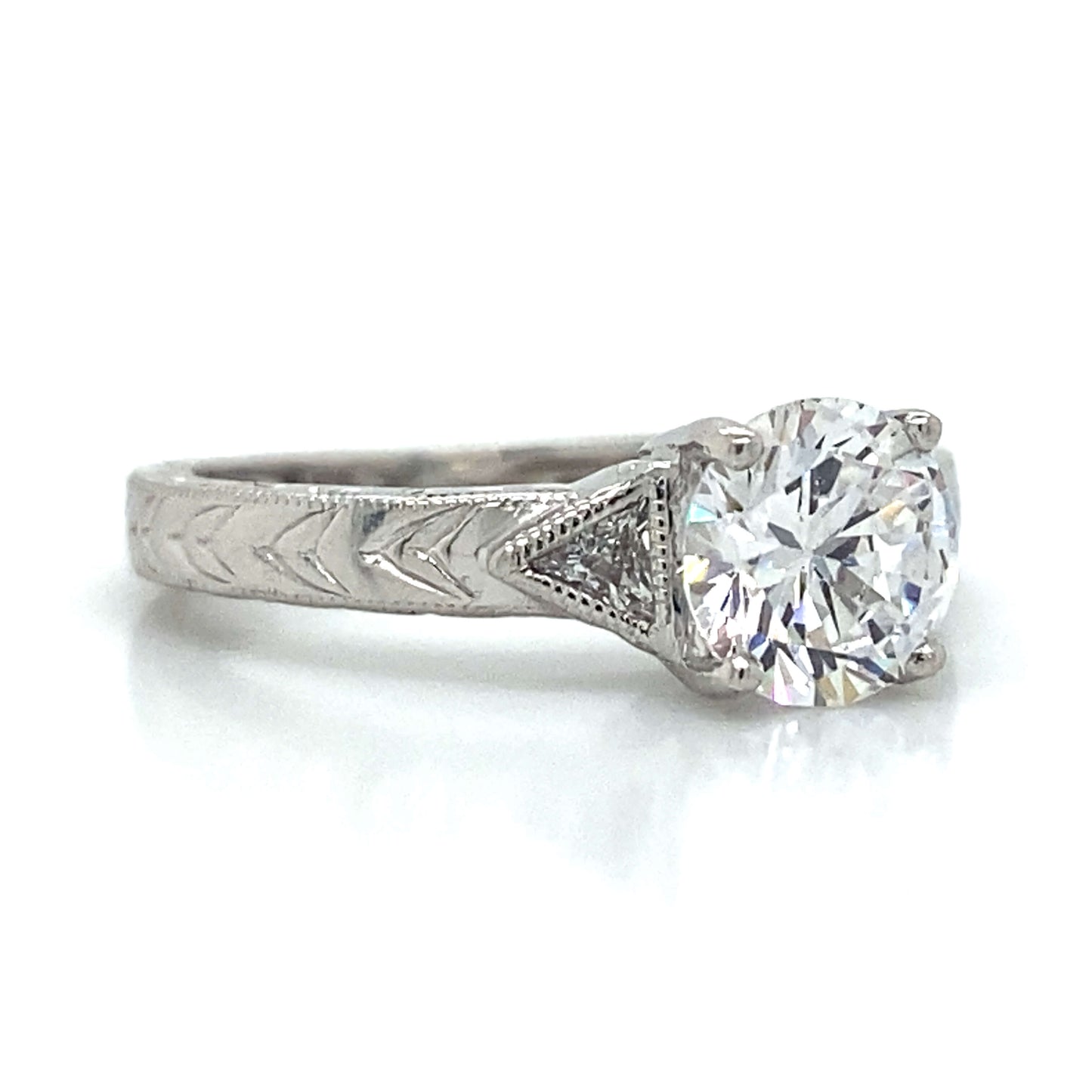 Three Stone Trillion Engagement Ring in 18K White Gold