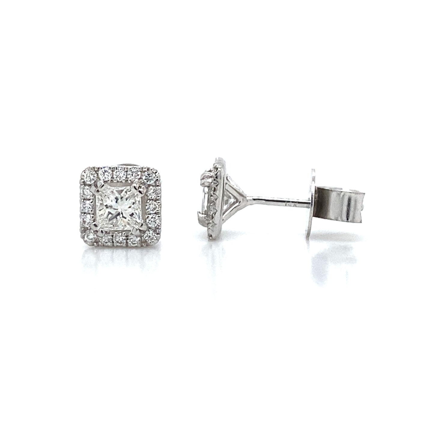 PRINCESS CUT DIAMOND HALO STUD EARRINGS in 14K White Gold