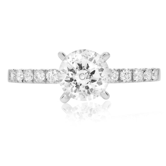 Side Stone Pave Engagement Ring in 14K White Gold