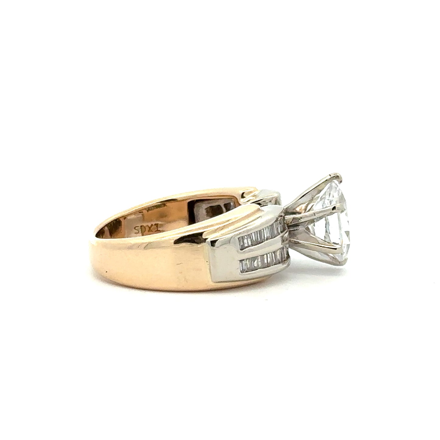 Side Stone Channel Set Baguettes Engagement Ring in 14K White & Yellow