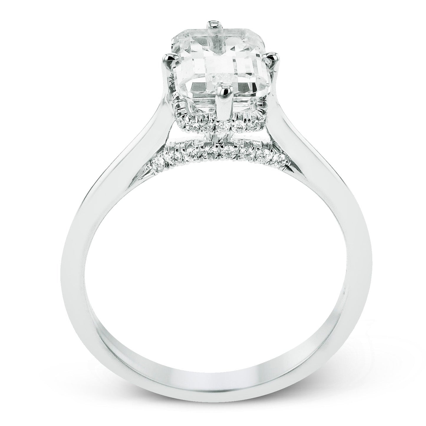 Emerald-Cut Hidden Halo Engagement Ring In 18k Gold With Diamonds