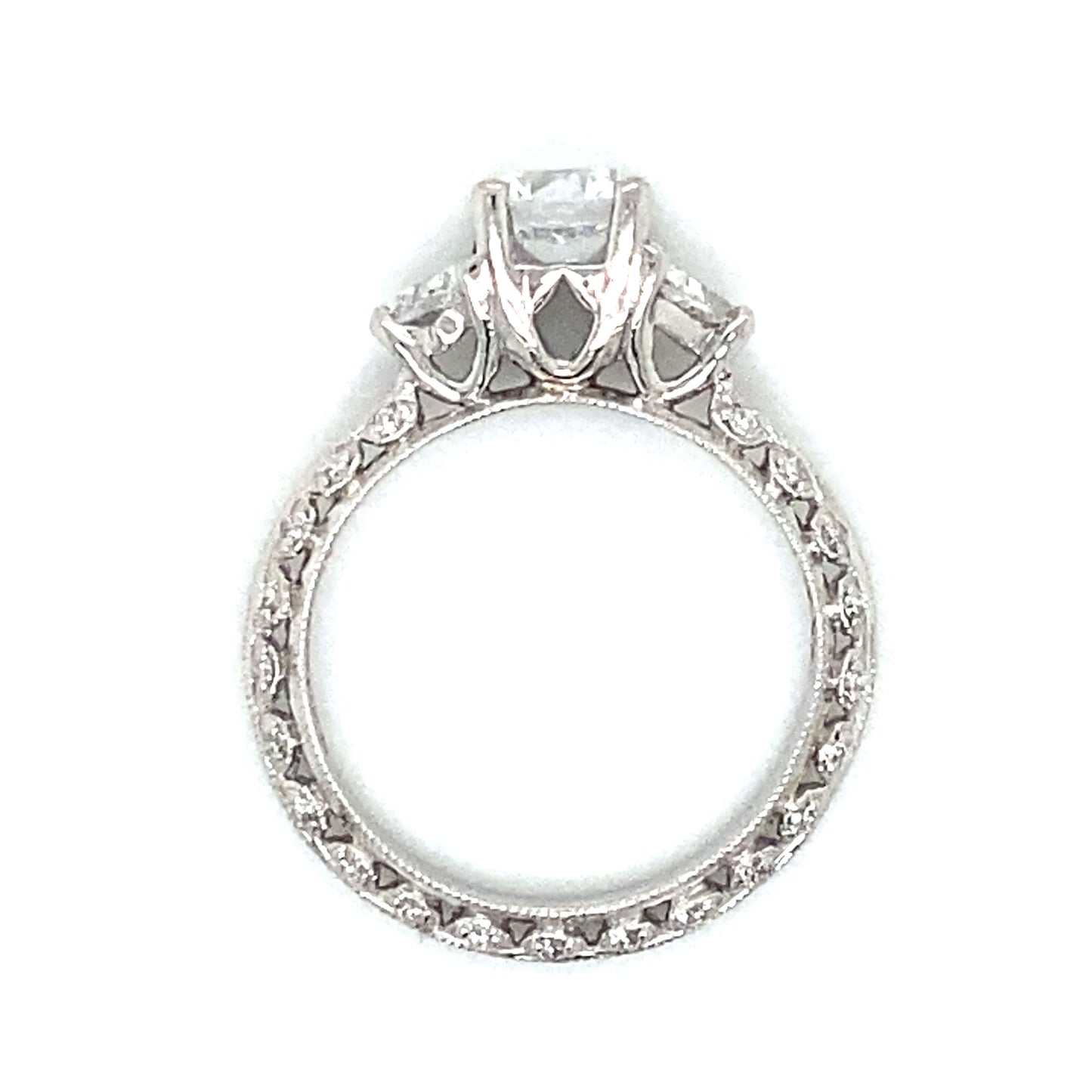 Tacori Three Stone Trillion & Pave Set Engagement Ring in Platinum