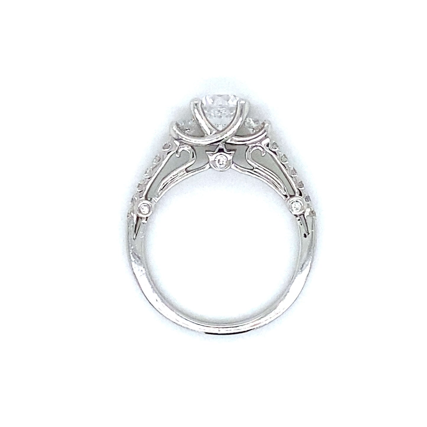Verragio Three Stone Round & Pave Set Engagement Ring in 18K White Gold