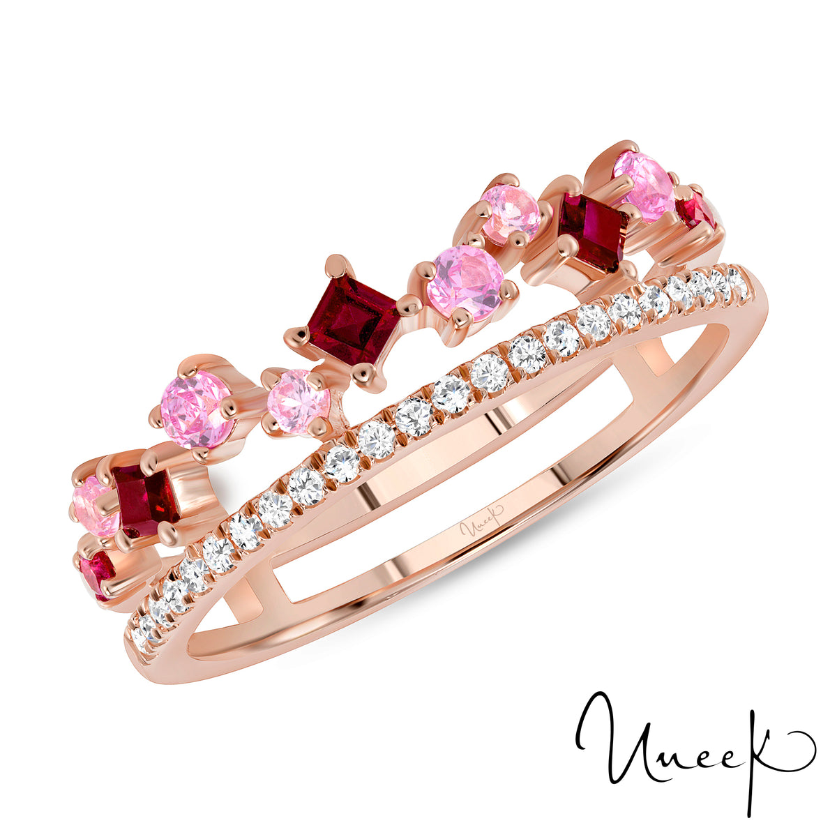 Uneek 2 row Ring-Color 14K White Gold 240130