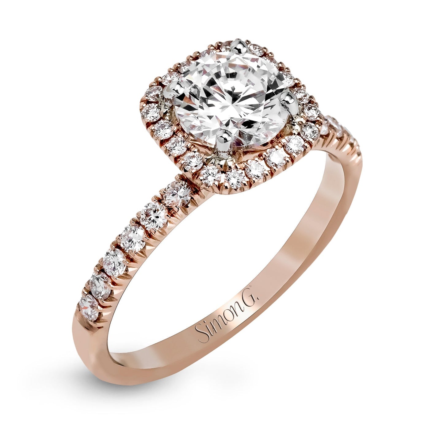 Round-cut Halo Engagement Ring & Matching Wedding Band in 18k Gold with Diamonds