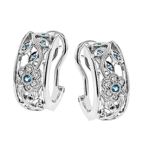 Trellis Paraiba Huggie Earrings in 18k Gold with Diamonds - Simon G. Jewelry