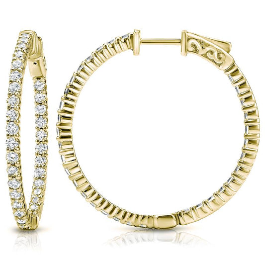 Lab Grown Medium Round Diamond Hoop Earrings in 14k Yellow Gold 3.50 ct. tw. (F-G, VS), 1.45 inch