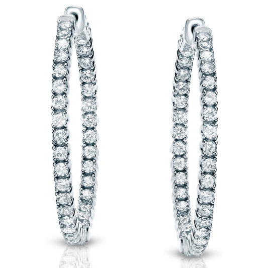 Lab Grown Medium Pave Round Diamond Hoop Earrings in 14k White Gold 2.50 ct. tw. (F-G, VS), 1.0 inch