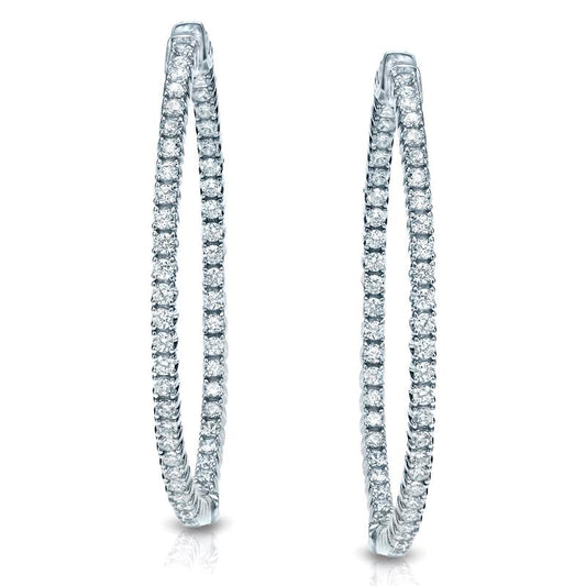 Lab Grown Medium Round Diamond Hoop Earrings in 14k White Gold 2.00 ct. tw. (F-G, VS), 1.76 inch