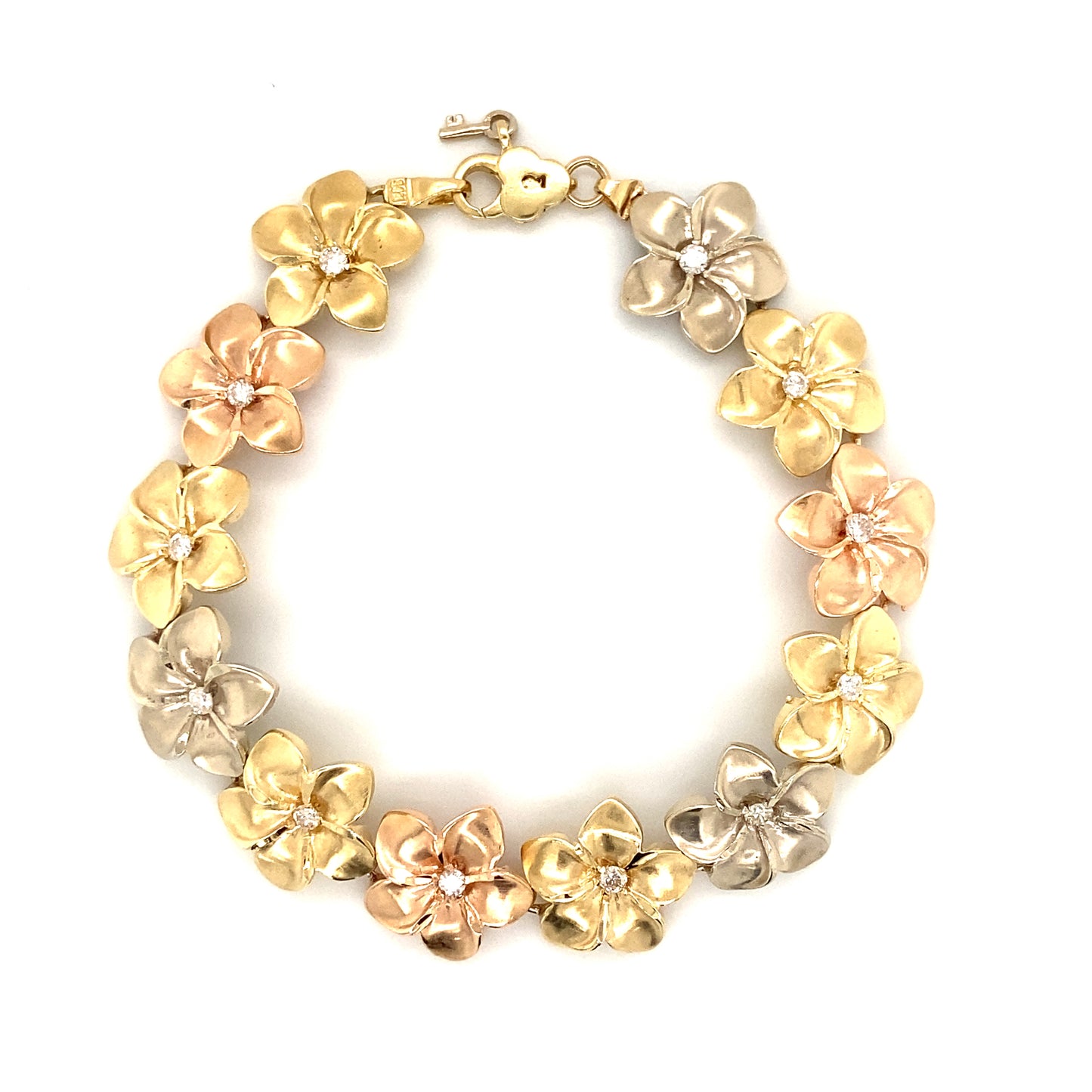 Diamond Plumeria Bracelet in 14K White, Yellow, & Rose Gold