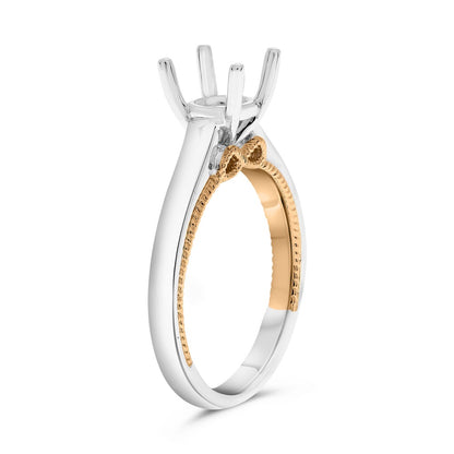 Solitaire Milgrain Engagement Ring in 14K White & Rose Gold