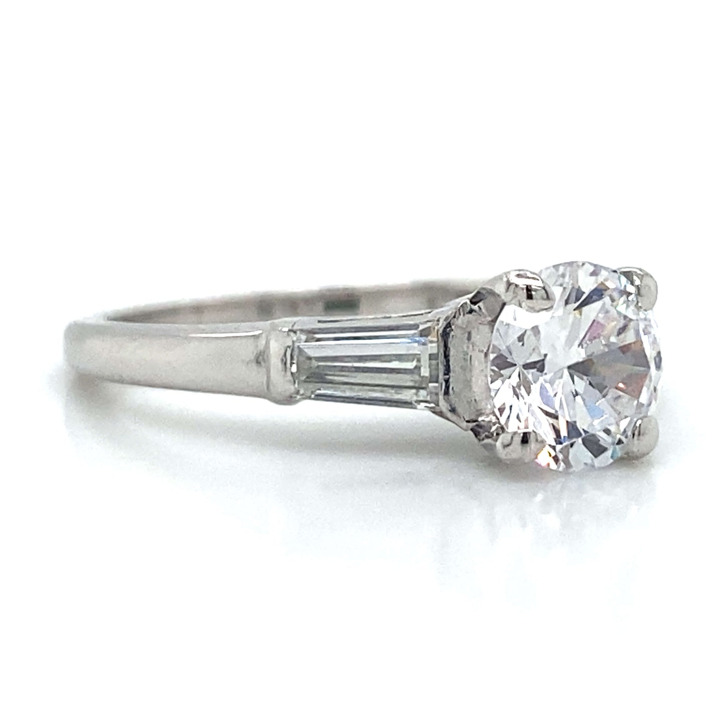 Three Stone Tapered Baguette Engagement Ring in Platinum