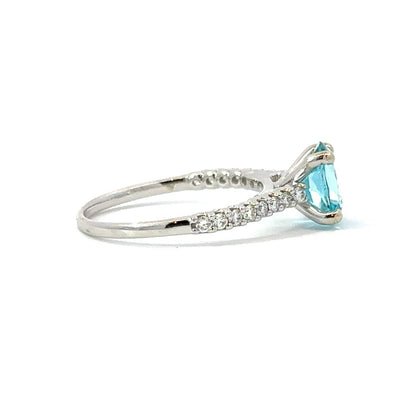 Side Stone Engagement Ring in 14K White Gold