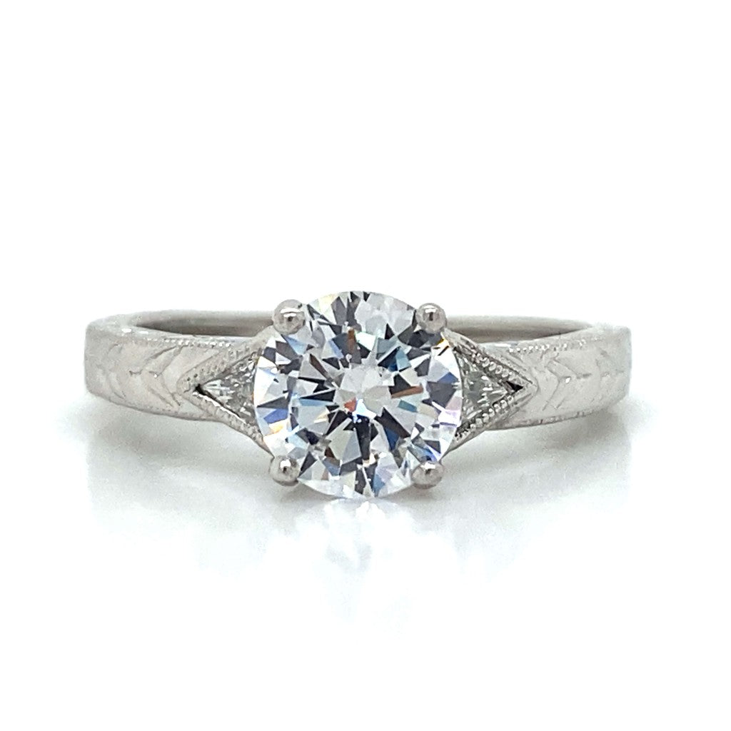 Three Stone Trillion Engagement Ring in 18K White Gold